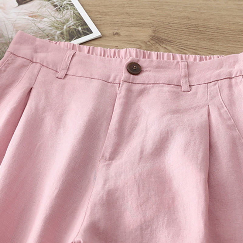 Casual Retro Plain Women's Cotton Wide Leg Pants With Pockets Zipper