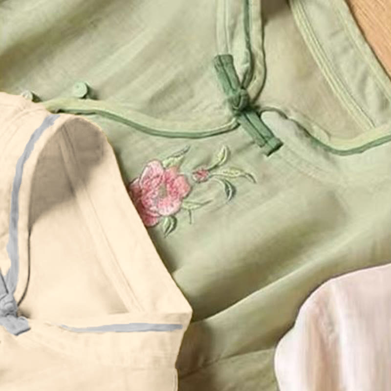 Embroidered Cotton Linen Frog Button Mindful Shirt