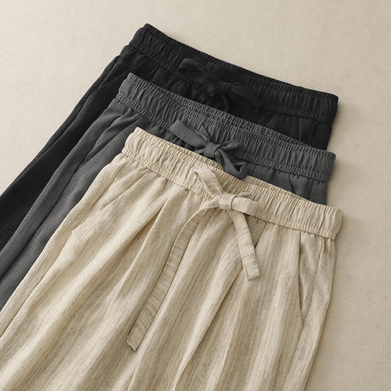 Textured Cotton Ankle-Length Wide-Leg Meditation Pants