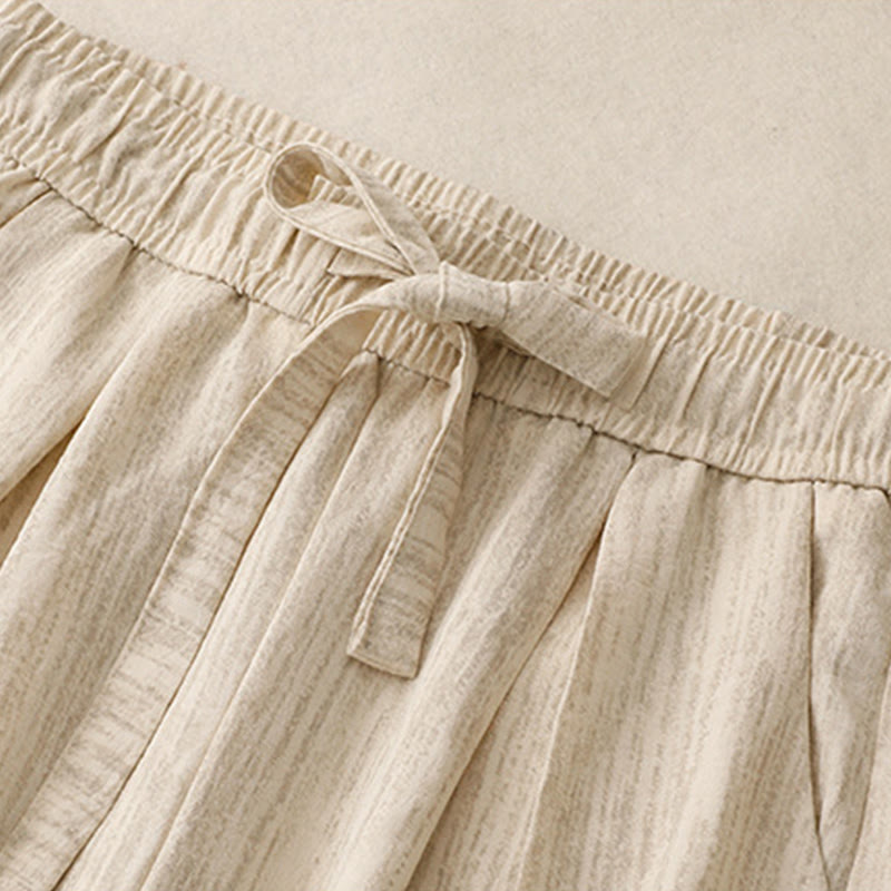 Textured Cotton Ankle-Length Wide-Leg Meditation Pants