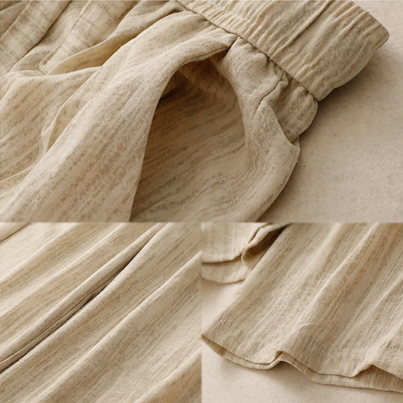Textured Cotton Ankle-Length Wide-Leg Meditation Pants