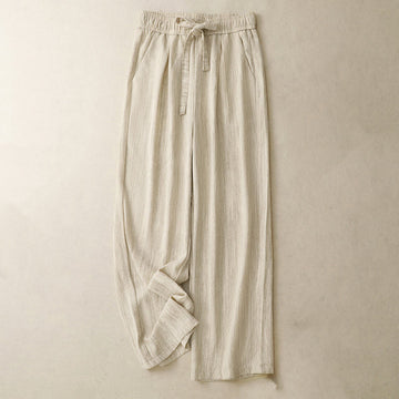 Textured Cotton Ankle-Length Wide-Leg Meditation Pants