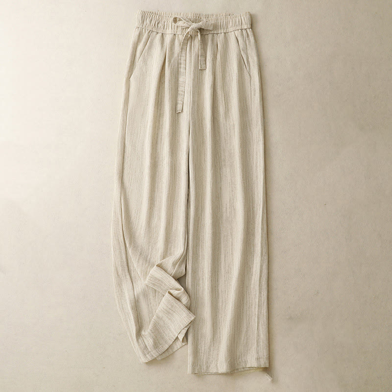 Textured Cotton Ankle-Length Wide-Leg Meditation Pants