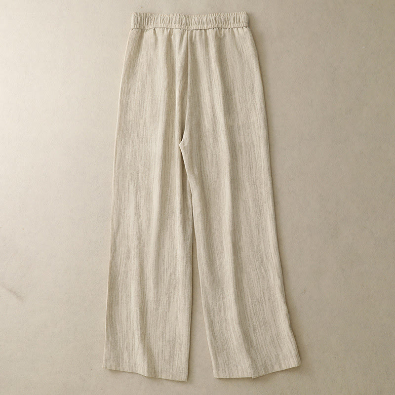 Casual Summer Lace-Up Texture Design Women's Cotton Wide Leg Pants With Pockets