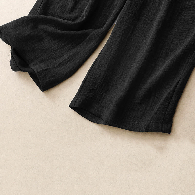 Textured Cotton Ankle-Length Wide-Leg Meditation Pants