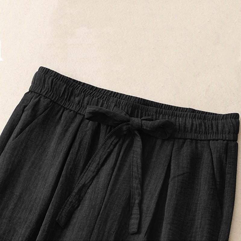 Textured Cotton Ankle-Length Wide-Leg Meditation Pants