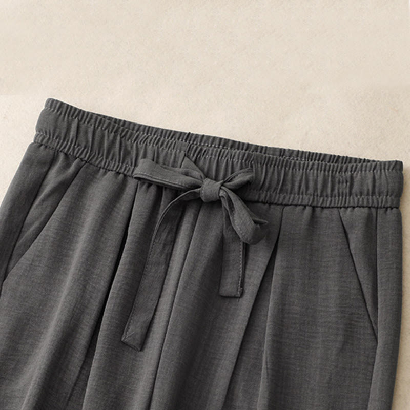 Textured Cotton Ankle-Length Wide-Leg Meditation Pants
