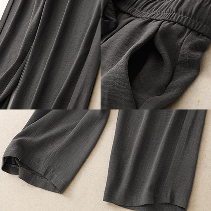Textured Cotton Ankle-Length Wide-Leg Meditation Pants
