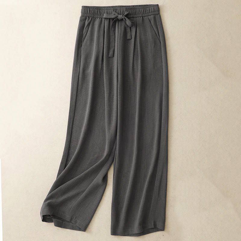 Textured Cotton Ankle-Length Wide-Leg Meditation Pants