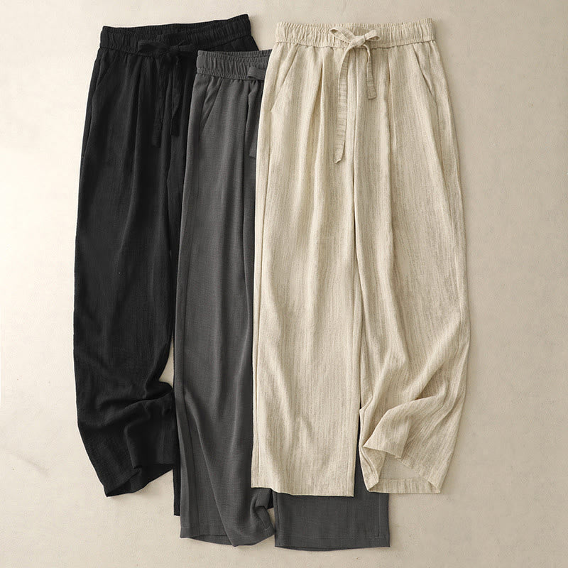 Textured Cotton Ankle-Length Wide-Leg Meditation Pants