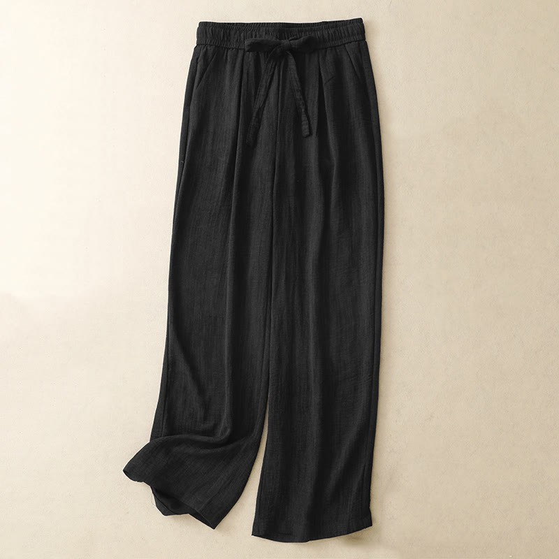 Textured Cotton Ankle-Length Wide-Leg Meditation Pants