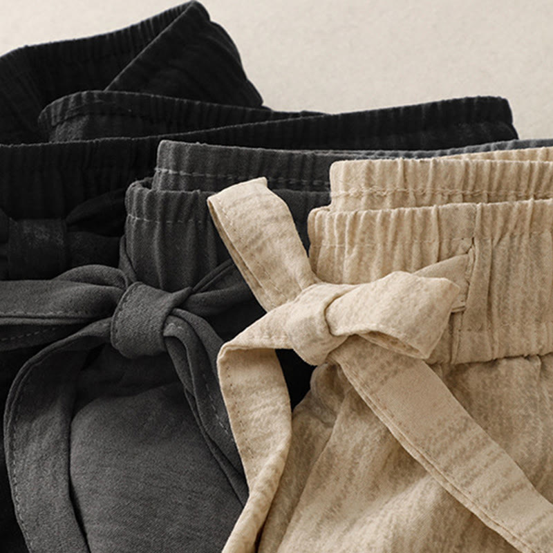 Textured Cotton Ankle-Length Wide-Leg Meditation Pants