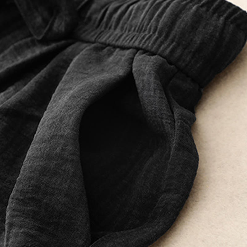 Textured Cotton Ankle-Length Wide-Leg Meditation Pants