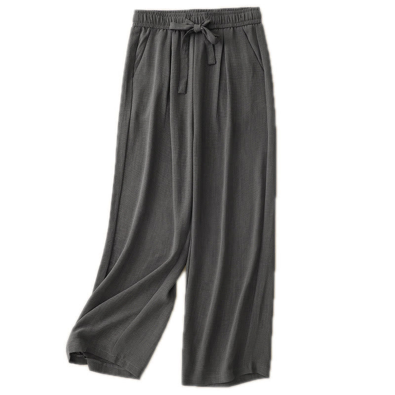 Textured Cotton Ankle-Length Wide-Leg Meditation Pants