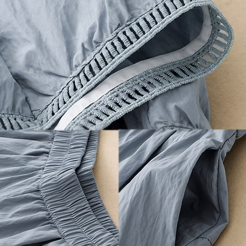 Casual Hem Hollow Design Women's Cotton 7-8 Length Wide Leg Pants With Pockets