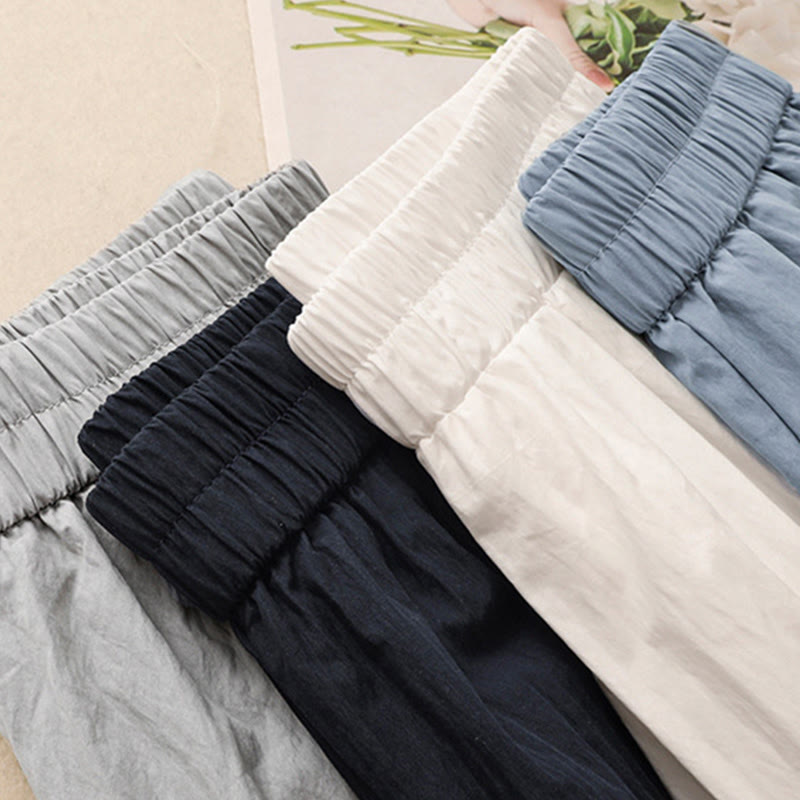 Casual Hem Hollow Design Women's Cotton 7-8 Length Wide Leg Pants With Pockets