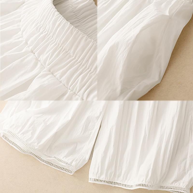 Casual Hem Hollow Design Women's Cotton 7-8 Length Wide Leg Pants With Pockets