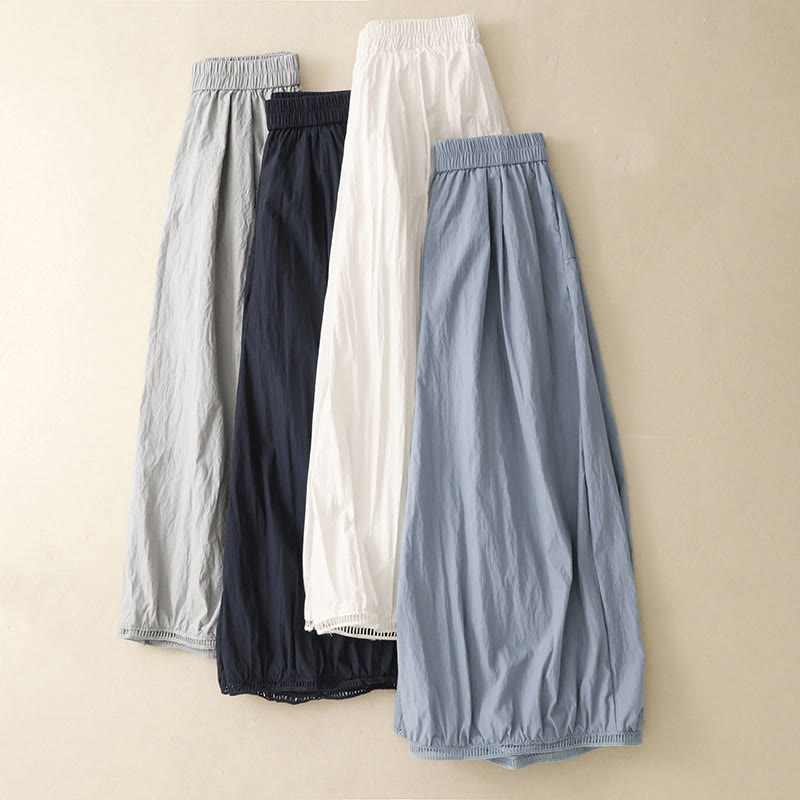 Casual Hem Hollow Design Women's Cotton 7-8 Length Wide Leg Pants With Pockets