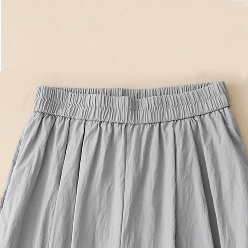 Casual Hem Hollow Design Women's Cotton 7-8 Length Wide Leg Pants With Pockets