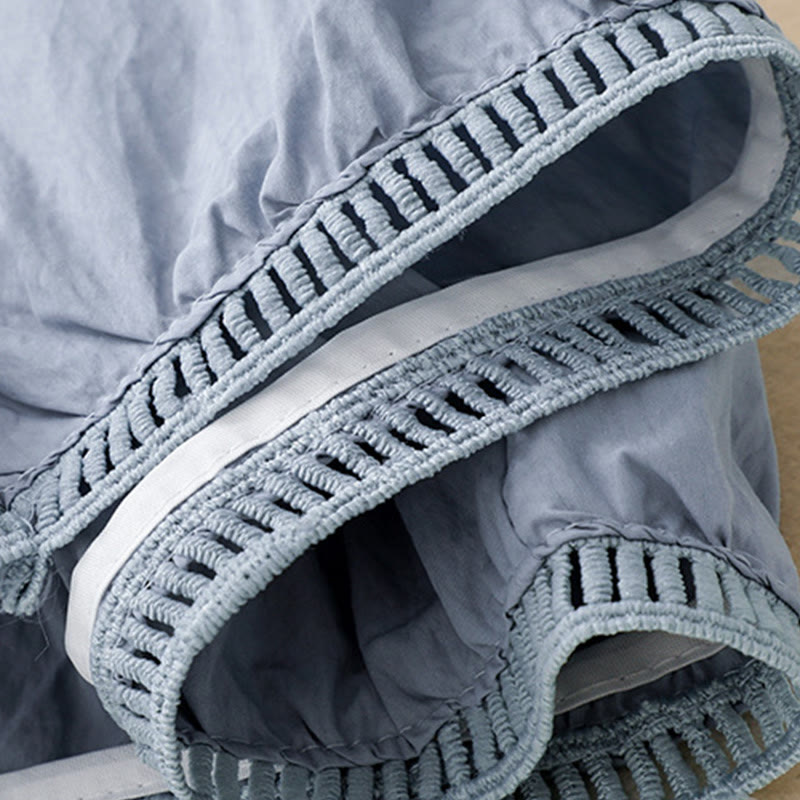 Casual Hem Hollow Design Women's Cotton 7-8 Length Wide Leg Pants With Pockets