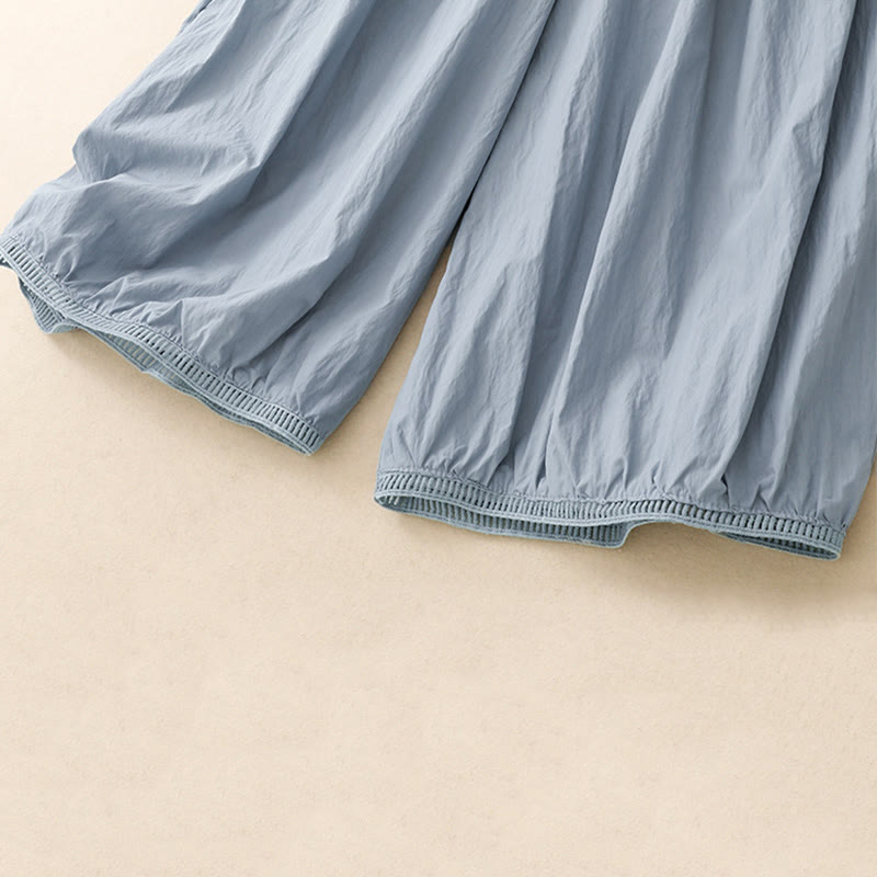 Casual Hem Hollow Design Women's Cotton 7-8 Length Wide Leg Pants With Pockets