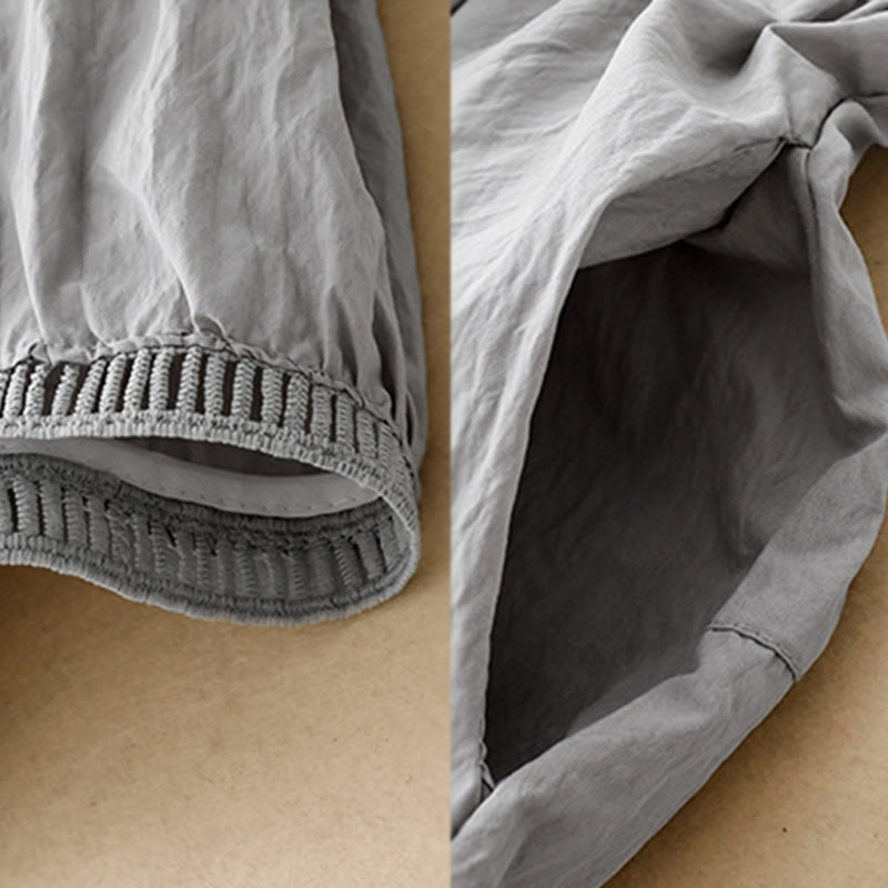 Casual Hem Hollow Design Women's Cotton 7-8 Length Wide Leg Pants With Pockets