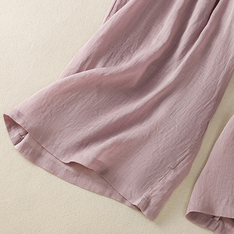 Commute Embroidery Drawstring Women's Cotton Wide Leg Pants With Pockets