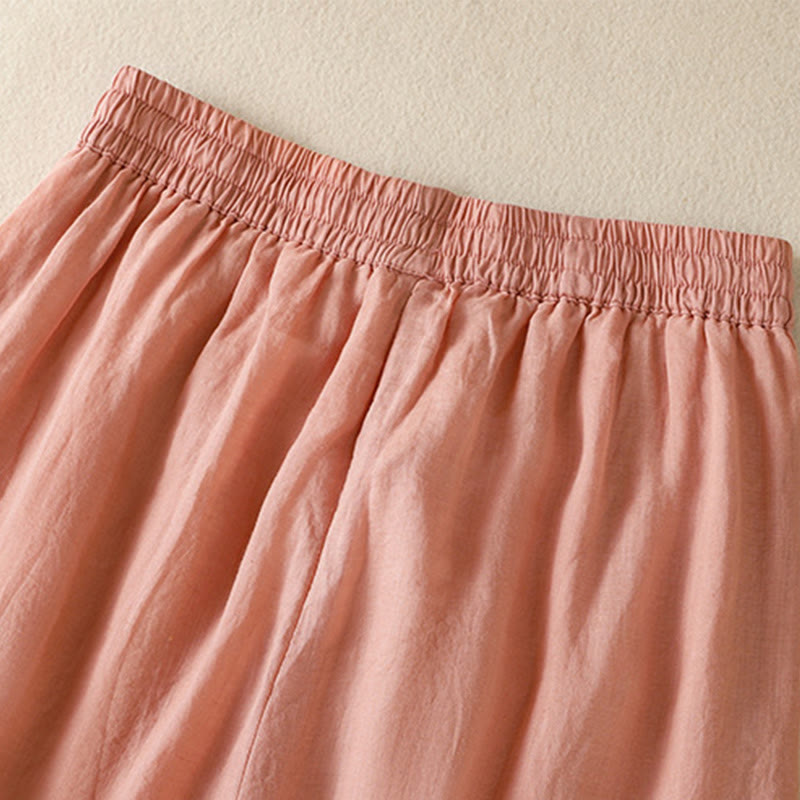 Commute Embroidery Drawstring Women's Cotton Wide Leg Pants With Pockets