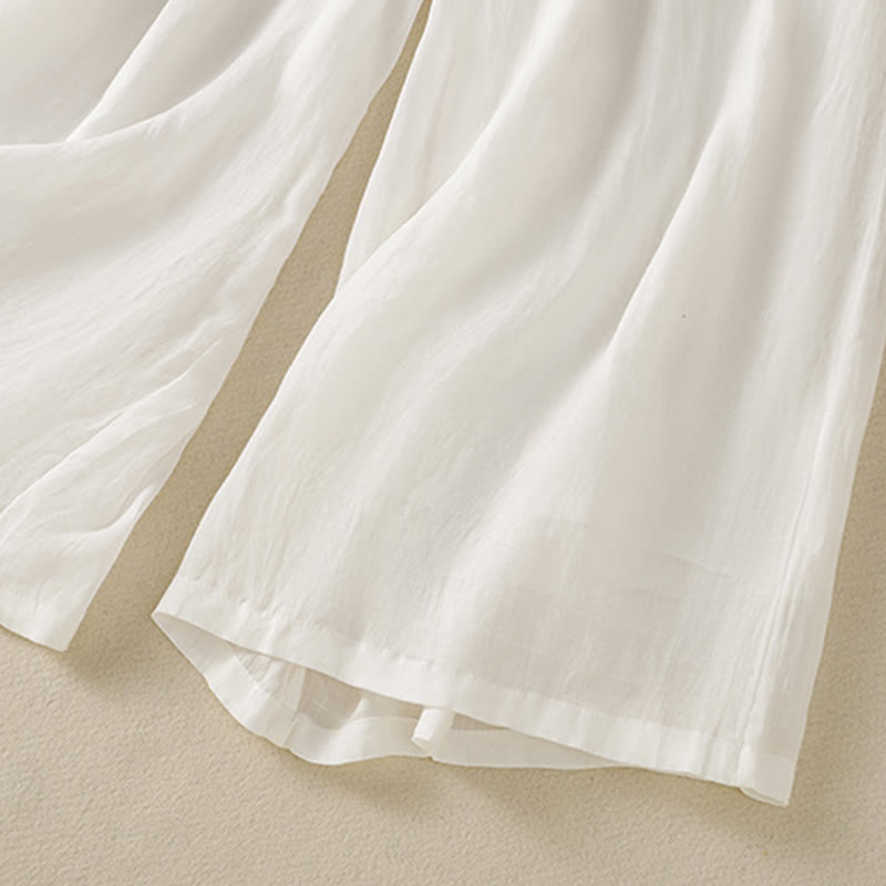 Commute Embroidery Drawstring Women's Cotton Wide Leg Pants With Pockets