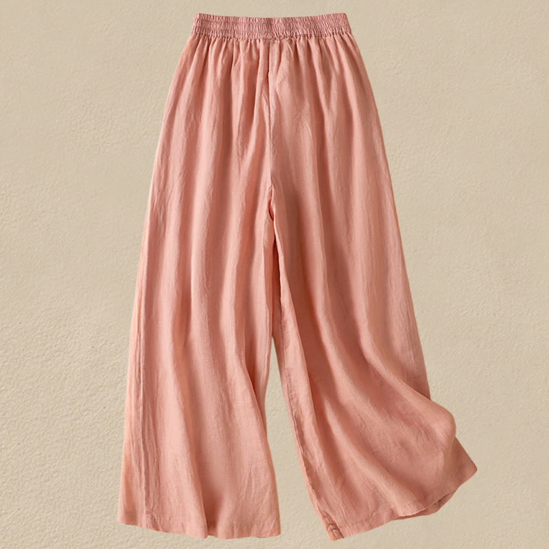 Commute Embroidery Drawstring Women's Cotton Wide Leg Pants With Pockets