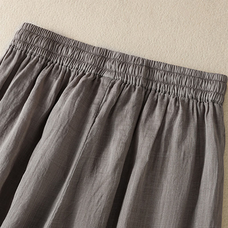 Commute Embroidery Drawstring Women's Cotton Wide Leg Pants With Pockets