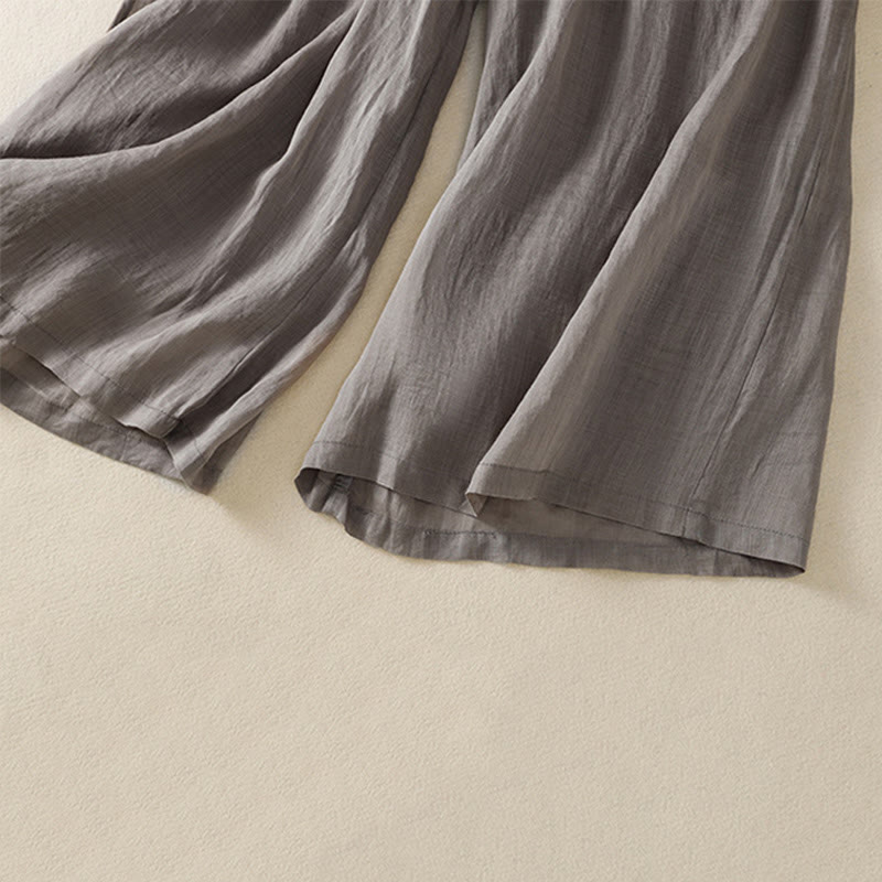 Commute Embroidery Drawstring Women's Cotton Wide Leg Pants With Pockets