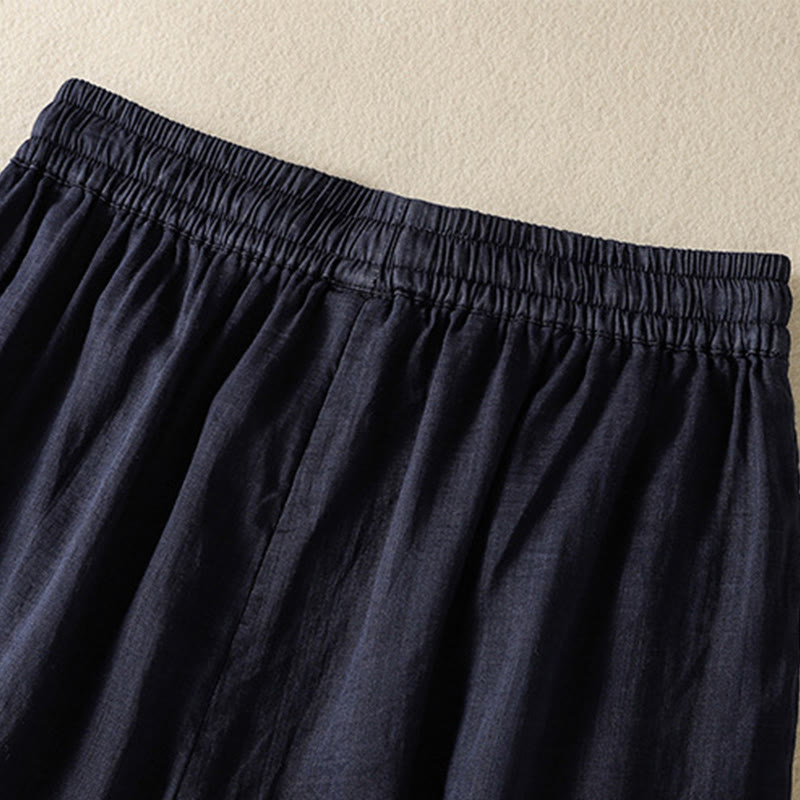 Commute Embroidery Drawstring Women's Cotton Wide Leg Pants With Pockets