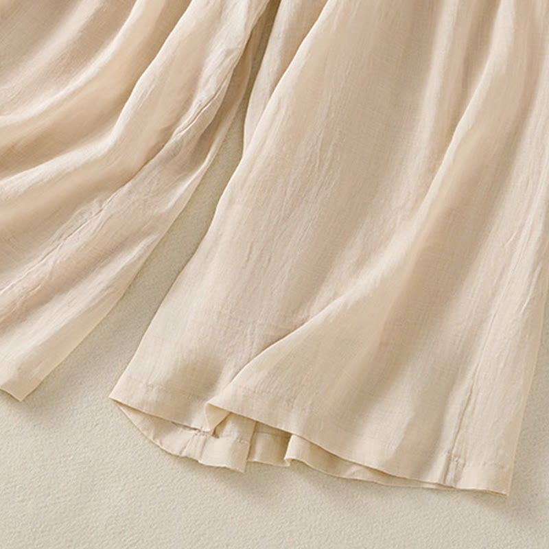 Commute Embroidery Drawstring Women's Cotton Wide Leg Pants With Pockets