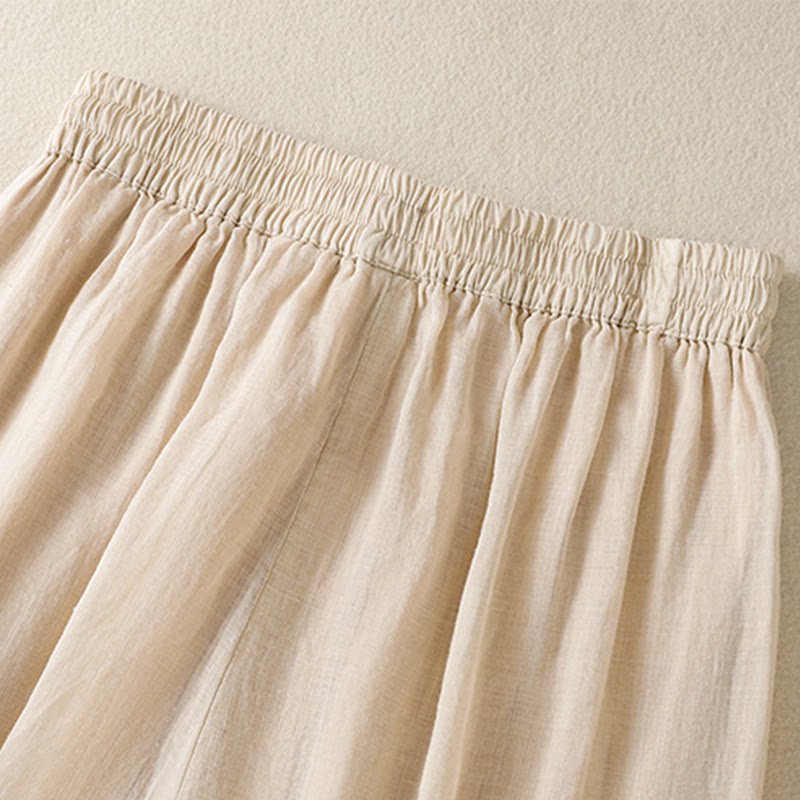 Commute Embroidery Drawstring Women's Cotton Wide Leg Pants With Pockets