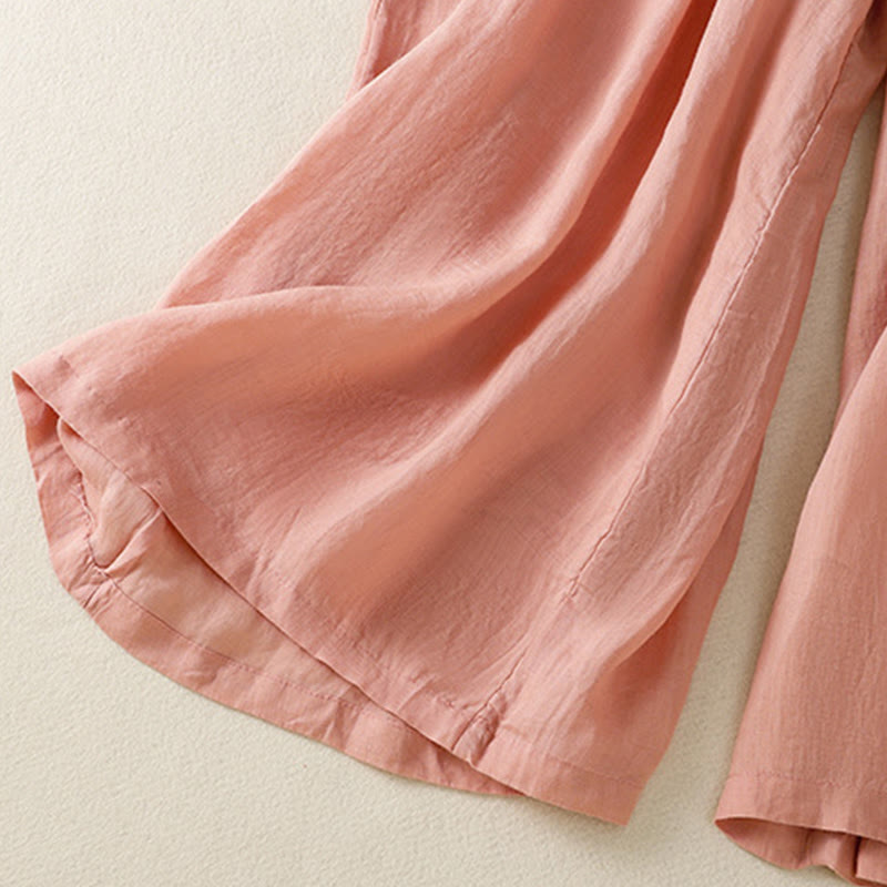 Commute Embroidery Drawstring Women's Cotton Wide Leg Pants With Pockets