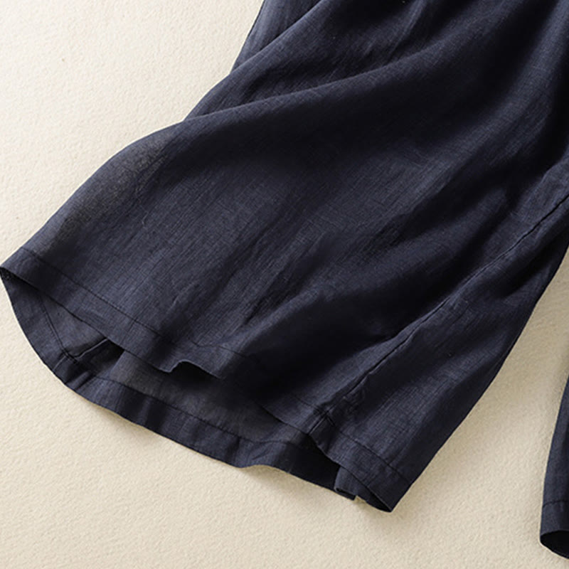 Commute Embroidery Drawstring Women's Cotton Wide Leg Pants With Pockets