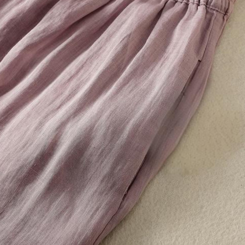 Commute Embroidery Drawstring Women's Cotton Wide Leg Pants With Pockets