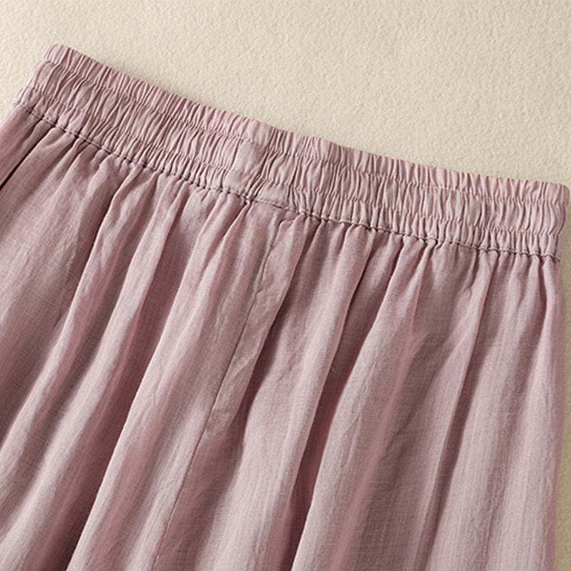 Commute Embroidery Drawstring Women's Cotton Wide Leg Pants With Pockets