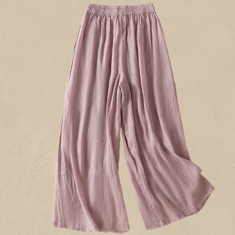 Commute Embroidery Drawstring Women's Cotton Wide Leg Pants With Pockets