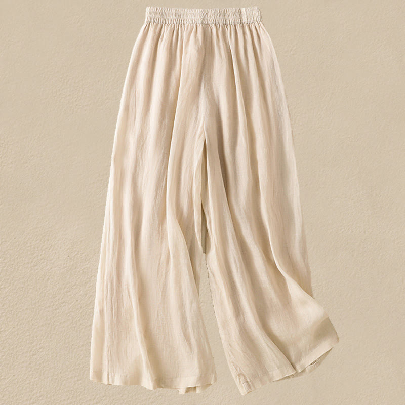 Commute Embroidery Drawstring Women's Cotton Wide Leg Pants With Pockets