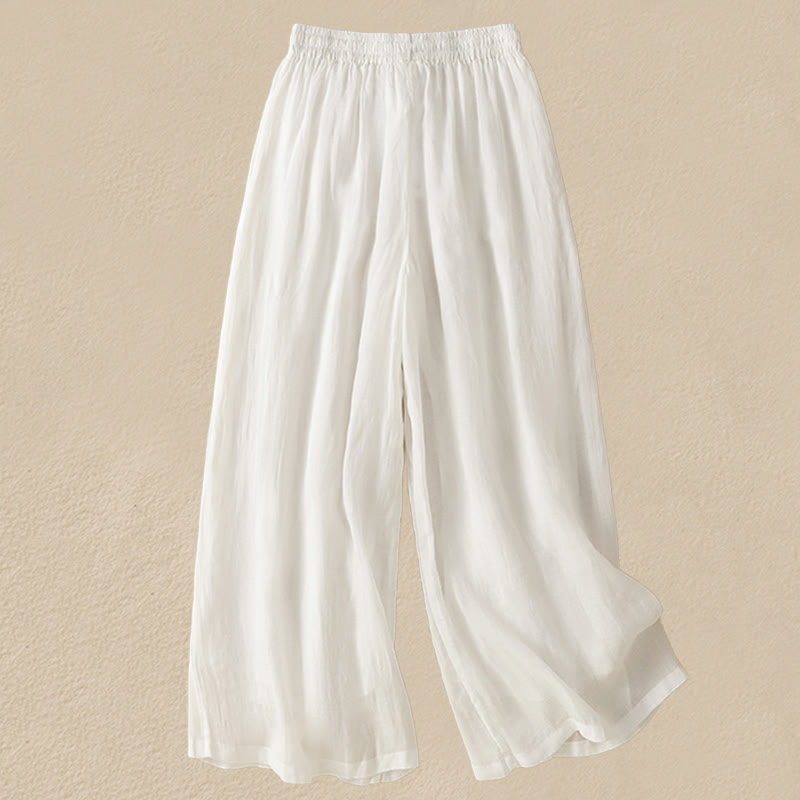 Commute Embroidery Drawstring Women's Cotton Wide Leg Pants With Pockets