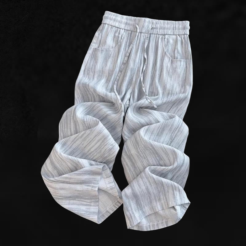 Casual Tie-Dye Striped Design Drawstring Women's Cotton Wide Leg Pants With Pockets