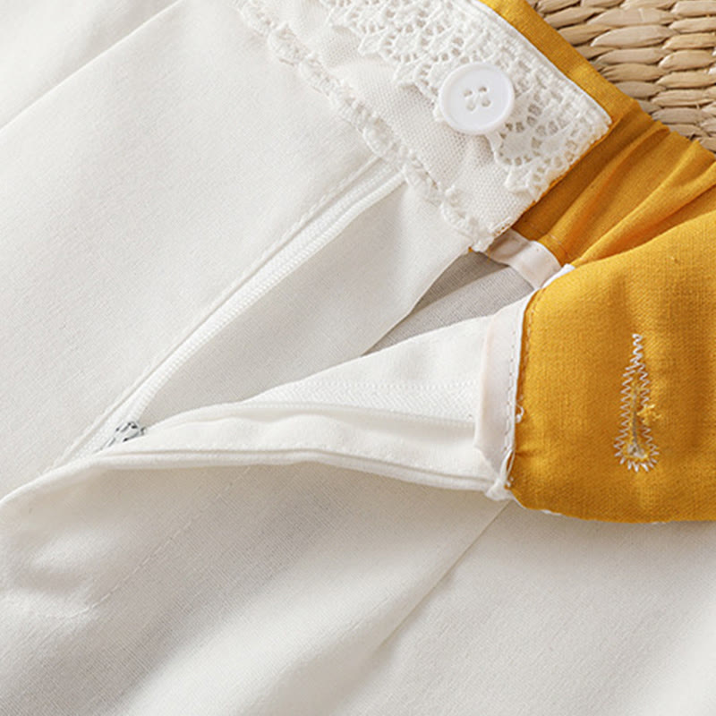 Casual Hollow Lace Waistband Design Women's Cotton Linen Wide Leg Pants With Pockets