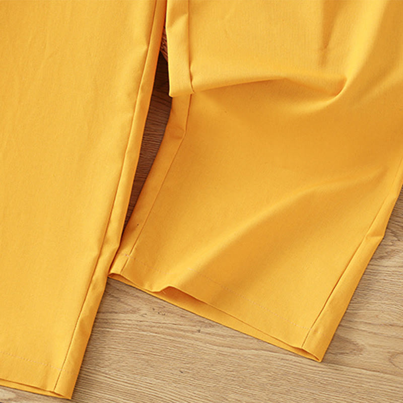 Casual Hollow Lace Waistband Design Women's Cotton Linen Wide Leg Pants With Pockets