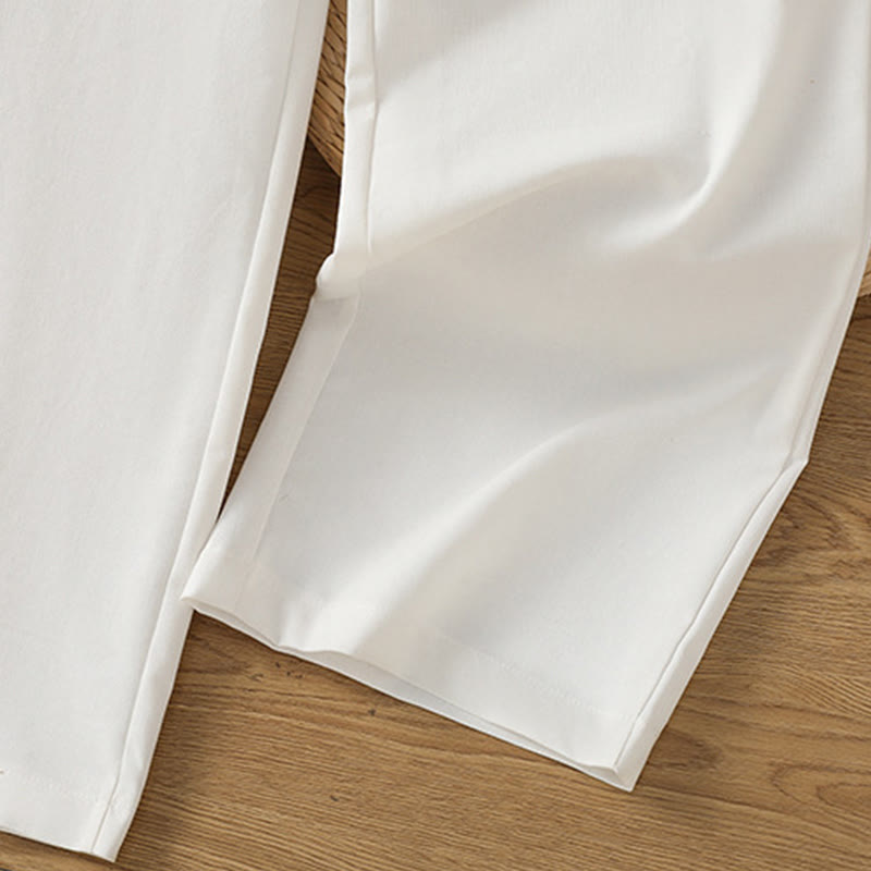 Casual Hollow Lace Waistband Design Women's Cotton Linen Wide Leg Pants With Pockets