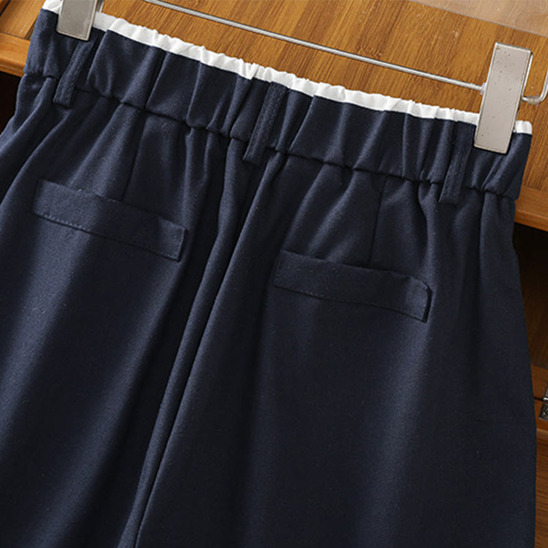 Casual Hollow Lace Waistband Design Women's Cotton Linen Wide Leg Pants With Pockets