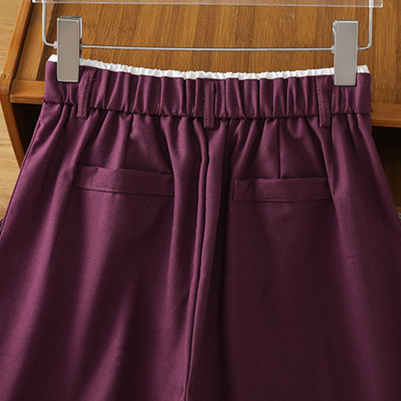 Casual Hollow Lace Waistband Design Women's Cotton Linen Wide Leg Pants With Pockets