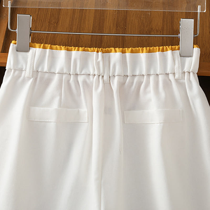 Casual Hollow Lace Waistband Design Women's Cotton Linen Wide Leg Pants With Pockets