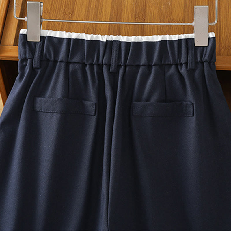 Casual Hollow Lace Waistband Design Women's Cotton Linen Wide Leg Pants With Pockets